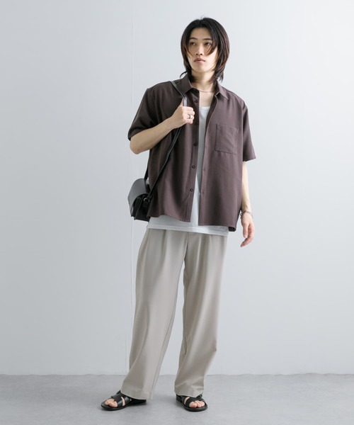 SENSE OF PLACE by URBAN RESEARCH（センスオブプレイスバイアーバンリサーチ）の「『ユニセックス』『UR TECH DRYLUXE』リネンライクシャツ(5分袖)（シャツ/ブラウス・メンズ・ネイビー/チャコールグレー/ライトベージュ/ライトブルー/ブラウン/オレンジ・SMALL/MEDIUM/LARGE）」の13枚目の写真