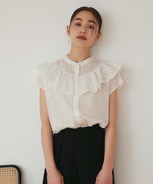 Edit Sheen(エディットシーン)の「フリルデザインコットンブラウス(シャツ/ブラウス・レディース・ホワイト/ブラック/ピンク・M)」の2枚目の写真