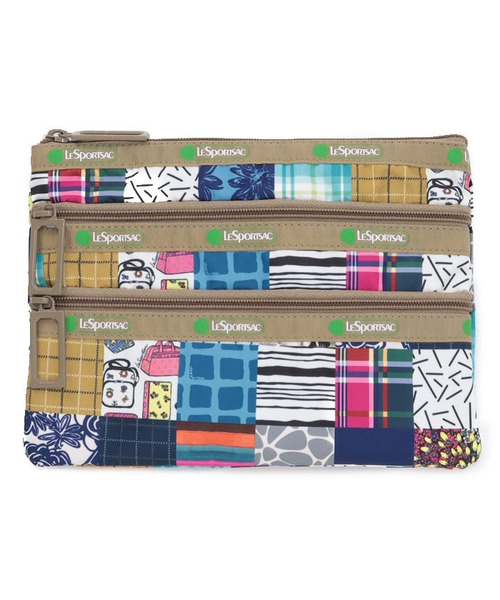 LARGE 3-ZIP 50THグリッドパッチワーク（ポーチ）｜LeSportsac（レスポートサック）