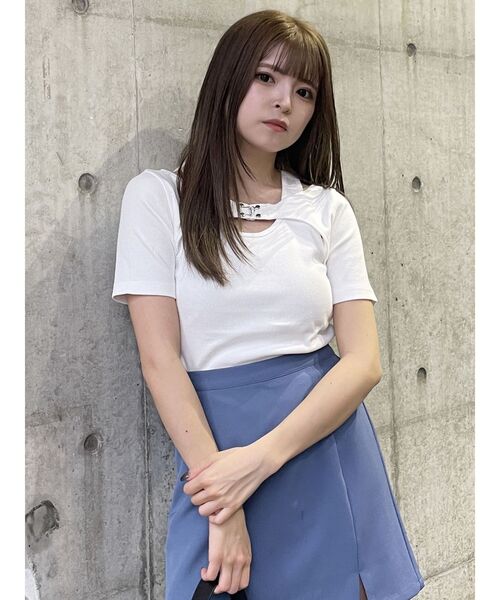MURUA（ムルーア）の「フロントホックレイヤードテレコトップス（Tシャツ/カットソー・レディース・グレー/ピンク/ホワイト/ブラック・FREE）」の5枚目の写真
