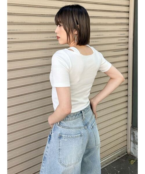 MURUA（ムルーア）の「フロントホックレイヤードテレコトップス（Tシャツ/カットソー・レディース・グレー/ピンク/ホワイト/ブラック・FREE）」の13枚目の写真