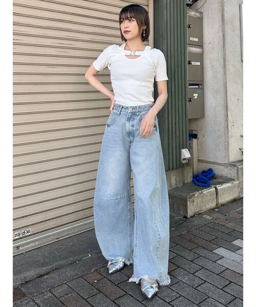 MURUA（ムルーア）の「フロントホックレイヤードテレコトップス（Tシャツ/カットソー・レディース・グレー/ピンク/ホワイト/ブラック・FREE）」の14枚目の写真