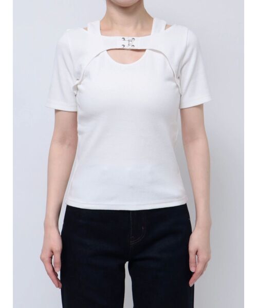 MURUA（ムルーア）の「フロントホックレイヤードテレコトップス（Tシャツ/カットソー・レディース・グレー/ピンク/ホワイト/ブラック・FREE）」の15枚目の写真