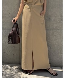 [2024 SUMMER COLLECTION][低身長サイズ有]リネンライクスリットナロースカート