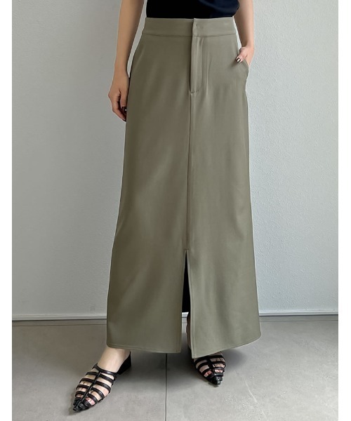 Re:EDIT（リエディ）の「[2024 SUMMER COLLECTION][低身長サイズ有]リネンライクスリットナロースカート（スカート・レディース・レッド系その他/ベージュ/ブラウン/カーキ/ブラック・MEDIUM/LARGE/SHORT）」の4枚目の写真