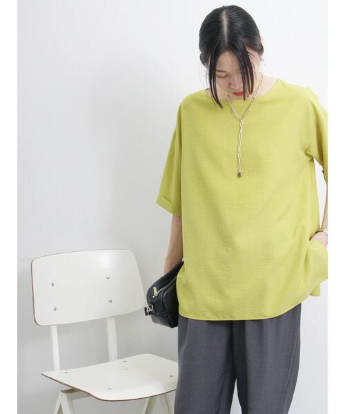 Samansa Mos2 blue（サマンサモスモスブルー）の「リネンタッチワイドブラウス（シャツ/ブラウス・レディース・イエロー/チャコールグレー/ブルー・F）」の3枚目の写真