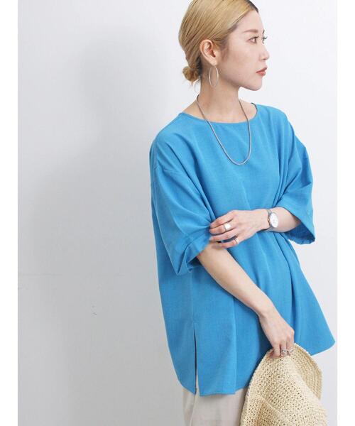 Samansa Mos2 blue（サマンサモスモスブルー）の「リネンタッチワイドブラウス（シャツ/ブラウス・レディース・イエロー/チャコールグレー/ブルー・F）」の2枚目の写真
