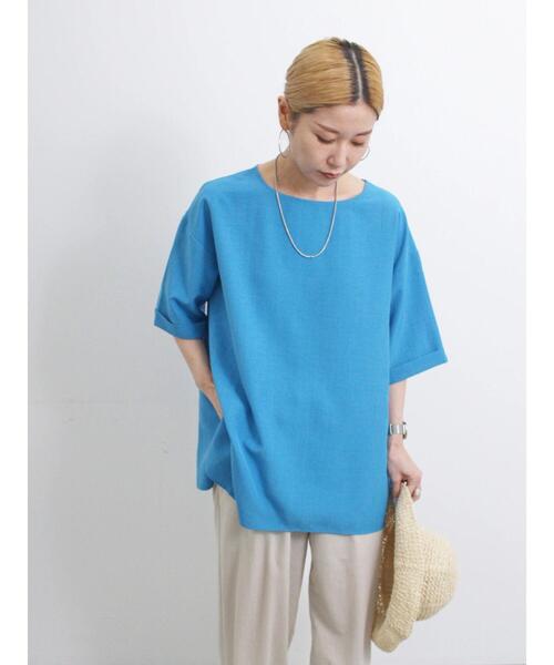 Samansa Mos2 blue（サマンサモスモスブルー）の「リネンタッチワイドブラウス（シャツ/ブラウス・レディース・イエロー/チャコールグレー/ブルー・F）」の12枚目の写真