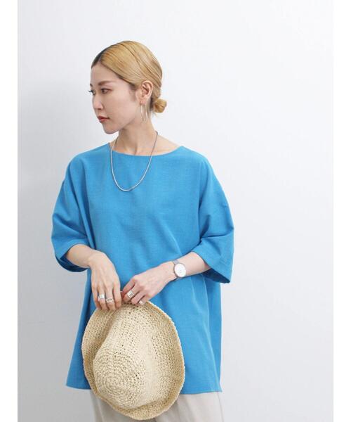 Samansa Mos2 blue（サマンサモスモスブルー）の「リネンタッチワイドブラウス（シャツ/ブラウス・レディース・イエロー/チャコールグレー/ブルー・F）」の14枚目の写真