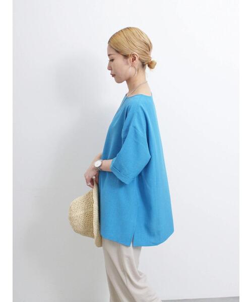 Samansa Mos2 blue（サマンサモスモスブルー）の「リネンタッチワイドブラウス（シャツ/ブラウス・レディース・イエロー/チャコールグレー/ブルー・F）」の15枚目の写真