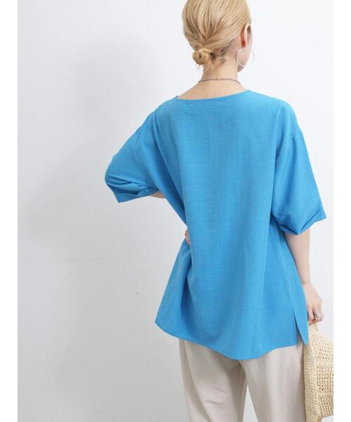 Samansa Mos2 blue（サマンサモスモスブルー）の「リネンタッチワイドブラウス（シャツ/ブラウス・レディース・イエロー/チャコールグレー/ブルー・F）」の16枚目の写真