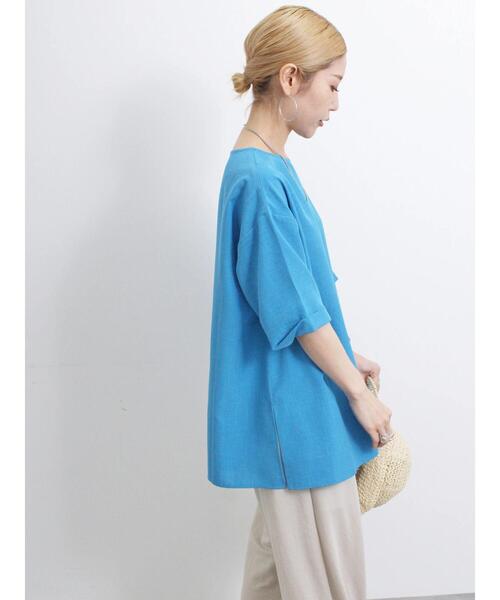 Samansa Mos2 blue（サマンサモスモスブルー）の「リネンタッチワイドブラウス（シャツ/ブラウス・レディース・イエロー/チャコールグレー/ブルー・F）」の18枚目の写真