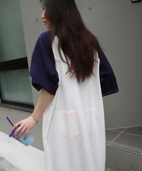 CORNERS by yui(コーナーズバイユイ)の「【CORNERS by yui】配色ステッチラグランTシャツワンピース(ワンピース・レディース・ホワイト/ブラック/ブラック×ホワイト/ネイビー×ホワイト・M/L)」の7枚目の写真