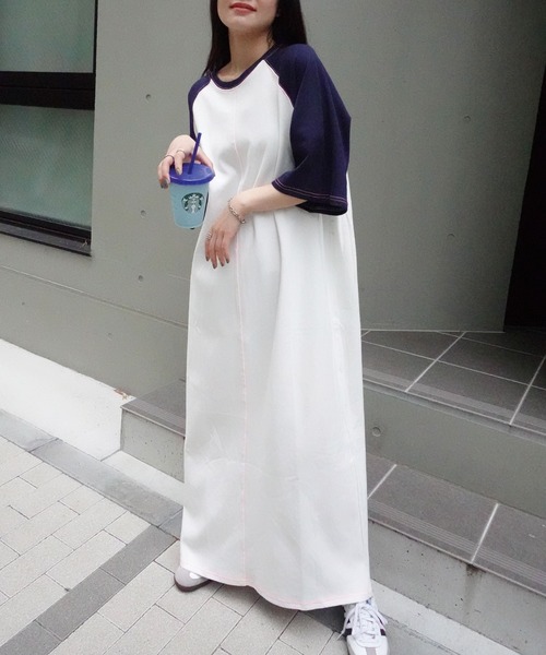 CORNERS by yui(コーナーズバイユイ)の「【CORNERS by yui】配色ステッチラグランTシャツワンピース(ワンピース・レディース・ホワイト/ブラック/ブラック×ホワイト/ネイビー×ホワイト・M/L)」の9枚目の写真