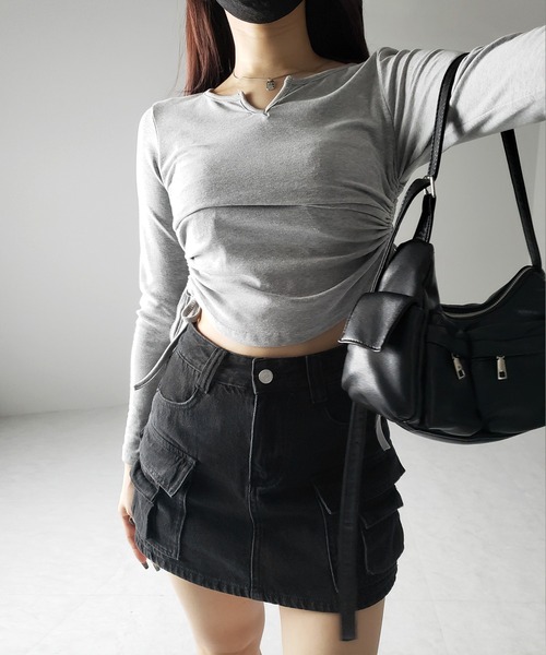 me+em select（ミームセレクト）の「【 ３size ／ ２color 】ダブルポケットヴィンテージカーゴデニムミニスカパン ／ double pocket vintage cargo denim  mini skirt pants（デニムスカート・レディース・ブルー/ブラック・LARGE/MEDIUM/SMALL）」の10枚目の写真