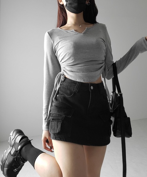 me+em select（ミームセレクト）の「【 ３size ／ ２color 】ダブルポケットヴィンテージカーゴデニムミニスカパン ／ double pocket vintage cargo denim  mini skirt pants（デニムスカート・レディース・ブルー/ブラック・LARGE/MEDIUM/SMALL）」の11枚目の写真