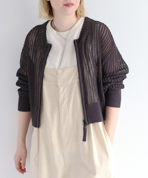 cepo（セポ）の「〈2way〉スカシアミロゴカーディガン（ニット/セーター・レディース・チャコール/レッド/オフホワイト・M）」の2枚目の写真