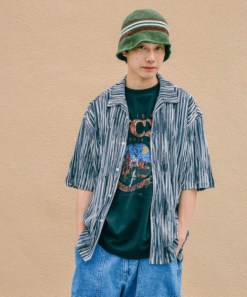 niko and...（ニコアンド）の「プリーツストライプシャツ（シャツ/ブラウス・メンズ・ネイビー/ブラウン・MEDIUM/LARGE）」の2枚目の写真