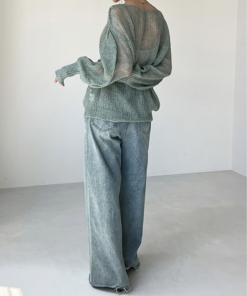 美品　バトナー　モヘア ニット セーター　ボリュームスリーブ　ブルー×ブラック welise/ウェライズ】マルチプルファンクションズ ボリューム