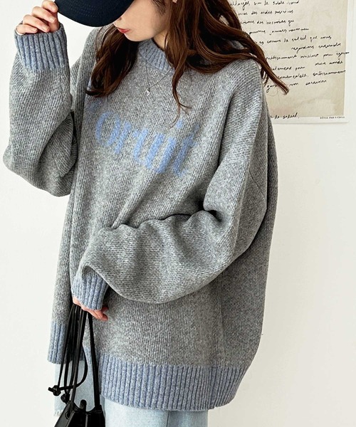 新品未使用●JUN&ROPE ロゴジャガード　ニット グレーベージュ　L　完売品 GeeRA（ジーラ）の「モヘアライクジャガードロゴニット（ニット