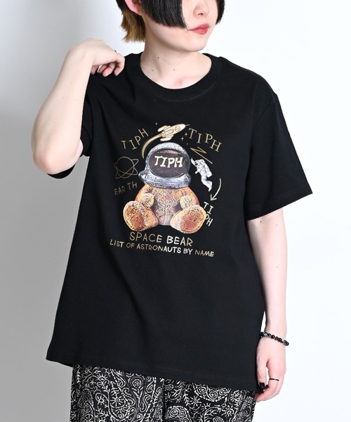 MARAI（マーライ）の「スペースベアプリントロゴTシャツ 半袖（Tシャツ/カットソー・レディース・ホワイト/ブラック・FREE）」の2枚目の写真