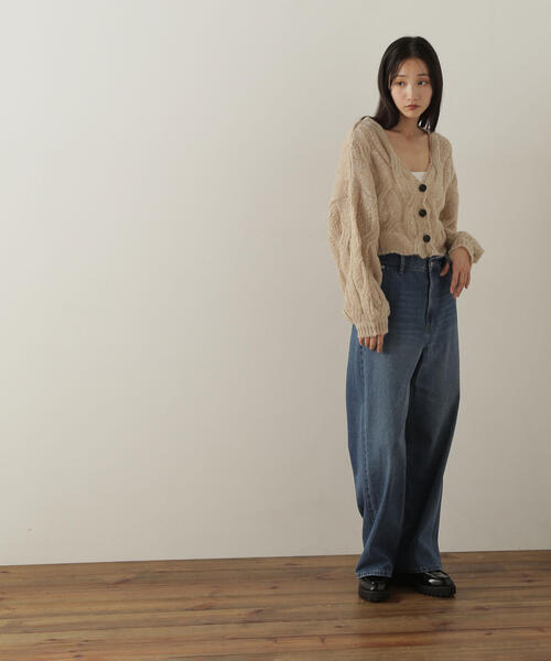 NATURAL BEAUTY BASIC（ナチュラルビューティーベーシック）の「◇クロップドケーブルニットカーディガン（カーディガン/ボレロ・レディース・ピンク/ベージュ/グレー・FREE）」の6枚目の写真