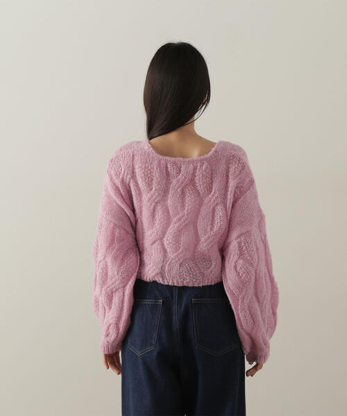 NATURAL BEAUTY BASIC（ナチュラルビューティーベーシック）の「◇クロップドケーブルニットカーディガン（カーディガン/ボレロ・レディース・ピンク/ベージュ/グレー・FREE）」の20枚目の写真