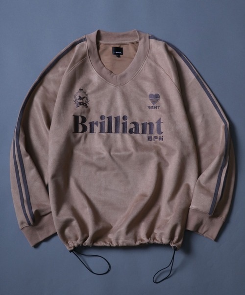 ANPAS(アンパス)の「Fake Suede Soccer Game Shirt/フェイクスエード Vネック ゲームシャツ スウェット トップス ユニフォーム(スウェット・メンズ・ベージュ/アイボリー/チャコール・M/L)」の3枚目の写真
