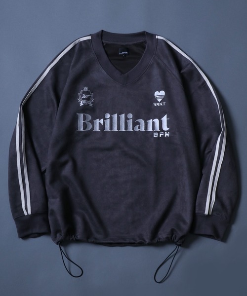 ANPAS(アンパス)の「Fake Suede Soccer Game Shirt/フェイクスエード Vネック ゲームシャツ スウェット トップス ユニフォーム(スウェット・メンズ・ベージュ/アイボリー/チャコール・M/L)」の2枚目の写真