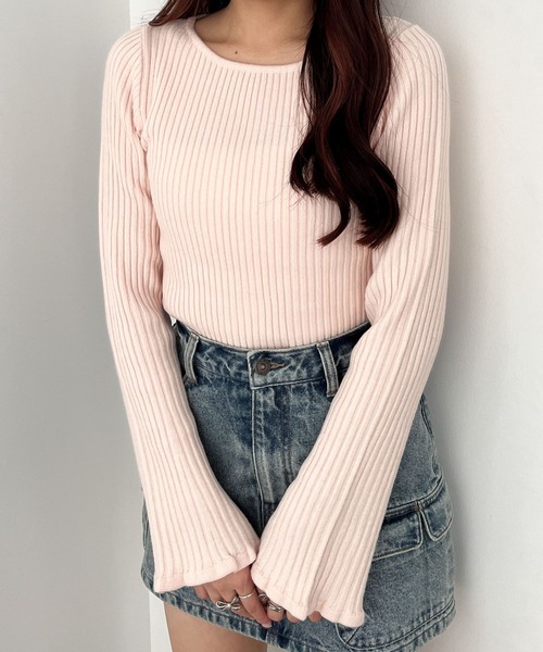 Heather（ヘザー）の「袖フレアリブニット　150139（ニット/セーター・レディース・ピンク/ブラック/ブラック系その他/ブルー/グレー/アイボリー/ベージュ・FREE）」の7枚目の写真