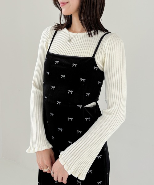 Heather（ヘザー）の「袖フレアリブニット　150139（ニット/セーター・レディース・ピンク/ブラック/ブラック系その他/ブルー/グレー/アイボリー/ベージュ・FREE）」の9枚目の写真