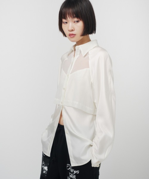 THINGS THAT MATTER（シングス ザット マター）の「LAYERING SHEER SHIRTS / レイヤリングシアーシャツ（シャツ/ブラウス・レディース・ホワイト/ブラック×イエロー/ブラック×グレー・FREE）」の6枚目の写真