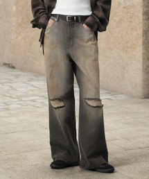 EMMA CLOTHES（エマクローズ）の「ヴィンテージ加工オーバーダイダメージセミワイドバギーデニムパンツ（デニムパンツ・メンズ）」