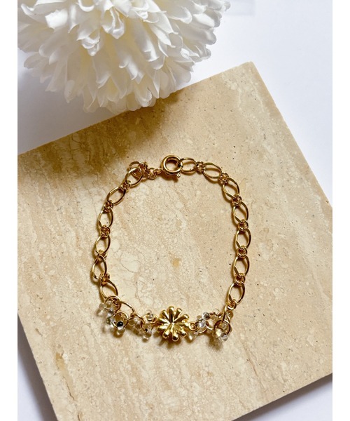 セール】【YM】デザインチェーン×ビーズと花モチーフ 調節可能