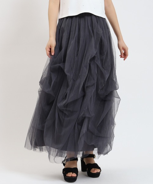 ASTORIA ODIER(アストリアオディール)の「タックボリュームチュールスカート(スカート・レディース・チャコールグレー/ブラック/アイボリー・MEDIUM)」の3枚目の写真
