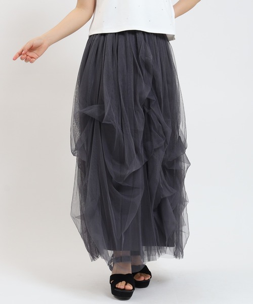 ASTORIA ODIER(アストリアオディール)の「タックボリュームチュールスカート(スカート・レディース・チャコールグレー/ブラック/アイボリー・MEDIUM)」の5枚目の写真