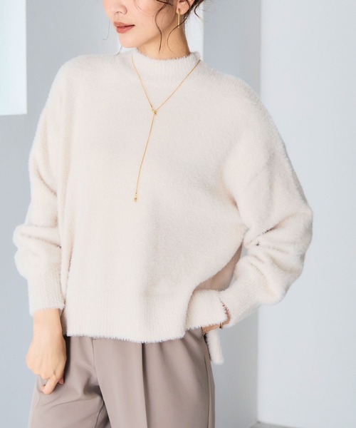 新品未使用　マカフィー　23SS 洗える　クロシェットフランジ　ニット　S 洗えるニット》マシュマロフェザーハイネックニット【CF/クロス