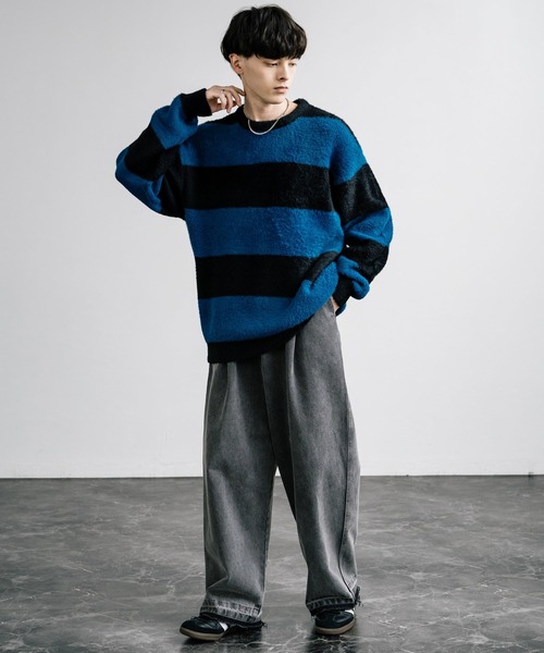 Rocky Monroe(ロッキーモンロー)の「フェザーヤーン オーバーサイズボーダークルーネックニット(ニット/セーター・メンズ・ブルー/レッド/チャコール/ホワイト・M/L)」の22枚目の写真