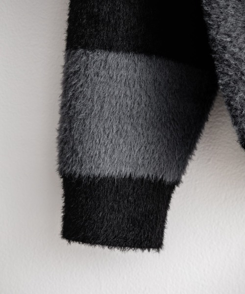 フェザーヤーン オーバーサイズボーダークルーネックニット（ニット