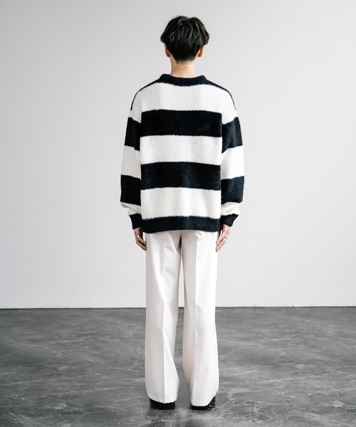 フェザーヤーン オーバーサイズボーダークルーネックニット(ニット フェザーヤーン オーバーサイズボーダークルーネックニット(ニット
