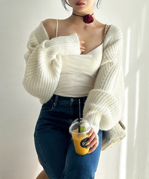 ROYAL PARTY（ロイヤルパーティー）の「畦編みニットボレロ（カーディガン/ボレロ・レディース・オフホワイト/ブラック/グレー/ピンク・FREE）」の2枚目の写真