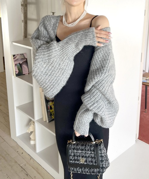 ROYAL PARTY（ロイヤルパーティー）の「畦編みニットボレロ（カーディガン/ボレロ・レディース・オフホワイト/ブラック/グレー/ピンク・FREE）」の5枚目の写真