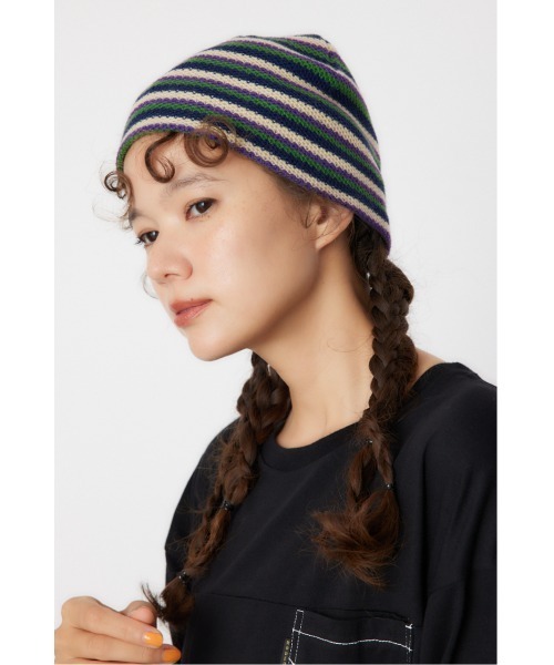 RODEO CROWNS WIDE BOWL（ロデオクラウンズワイドボウル）の「ボーダーニットビーニー（ニットキャップ/ビーニー・レディース・ブラウン/ネイビー/ブラック・FREE）」の3枚目の写真