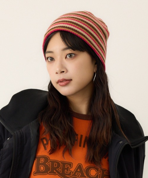 RODEO CROWNS WIDE BOWL（ロデオクラウンズワイドボウル）の「ボーダーニットビーニー（ニットキャップ/ビーニー・レディース・ブラウン/ネイビー/ブラック・FREE）」の9枚目の写真
