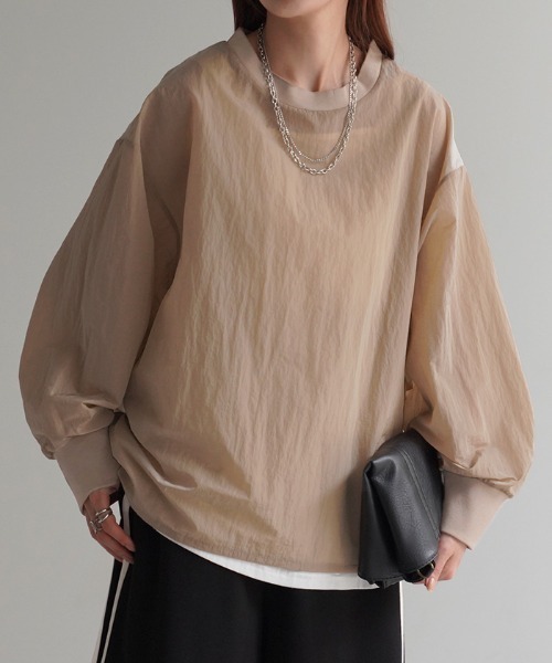 HUG.U(ハグユー)の「ナイロンシアートップス(Tシャツ/カットソー・レディース・カーキ/ブラック/オレンジ/サンドベージュ・FREE)」の3枚目の写真