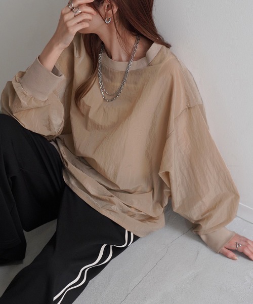 HUG.U(ハグユー)の「ナイロンシアートップス(Tシャツ/カットソー・レディース・カーキ/ブラック/オレンジ/サンドベージュ・FREE)」の9枚目の写真