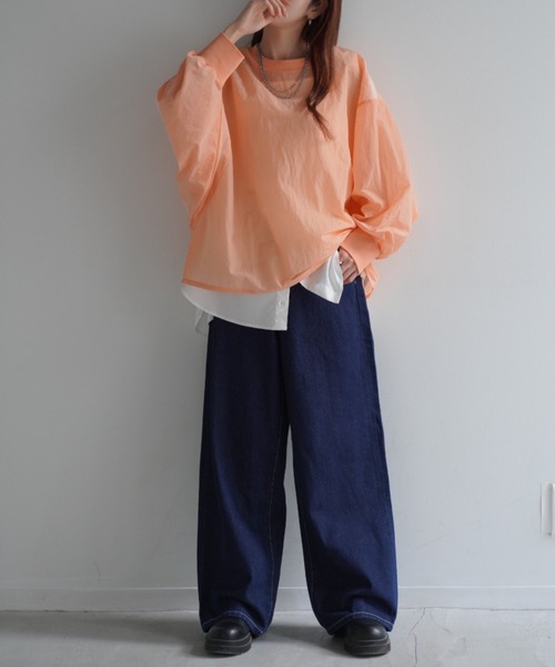 HUG.U(ハグユー)の「ナイロンシアートップス(Tシャツ/カットソー・レディース・カーキ/ブラック/オレンジ/サンドベージュ・FREE)」の8枚目の写真