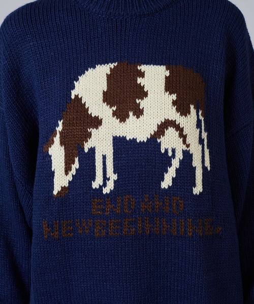 ONCILY(オンシェリー)の「COW PATTERN LOW-GAUGE KNIT / カウ柄ローゲージニット(ニット/セーター・メンズ・グレー/ネイビー・SMALL/MEDIUM/LARGE)」の16枚目の写真