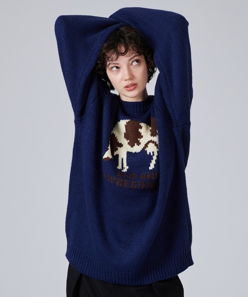 ONCILY(オンシェリー)の「COW PATTERN LOW-GAUGE KNIT / カウ柄ローゲージニット(ニット/セーター・メンズ・グレー/ネイビー・SMALL/MEDIUM/LARGE)」の10枚目の写真