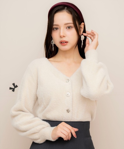 WILLSELECTION（ウィルセレクション）の「ラメシャギーVネックカーディガン（カーディガン/ボレロ・レディース・ベージュ/オフホワイト/サックスブルー/ラベンダー・FREE）」の3枚目の写真